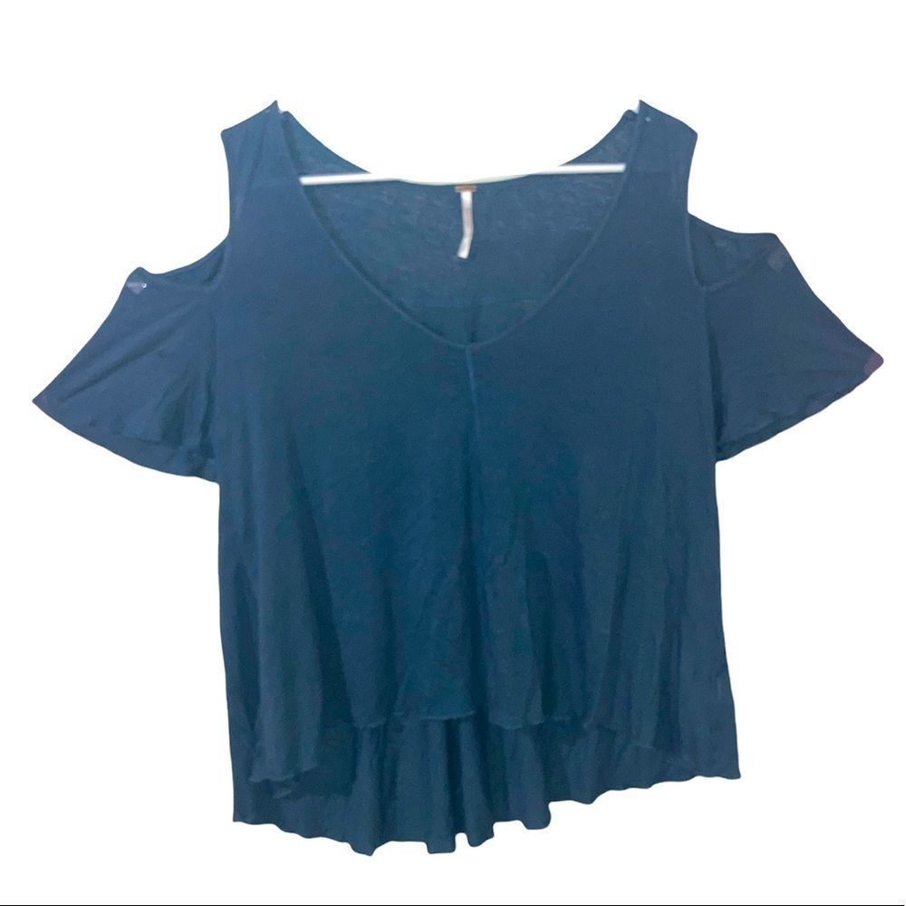 Free People blue/green short sleeve cold shoulder top size S